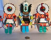 Vintage Lot of 3 Hopi Hand Crafted Hand Painted Metal Hanging Kachina Dolls