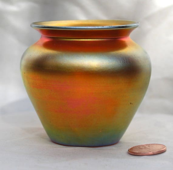 Vintage Steuben Carder Gold Aurene Iridescent Cabinet Vase Etsy