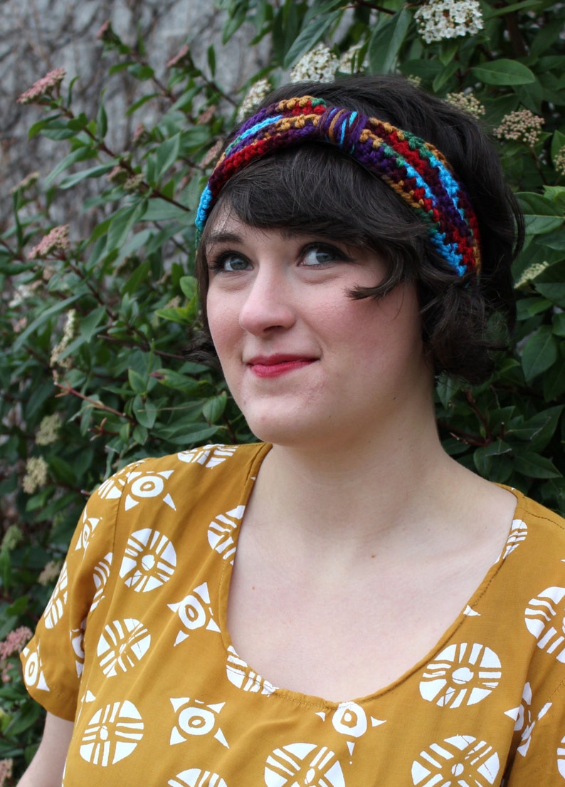 2 wide Gathered BOW Crocheted HEADBAND choose color Etsy