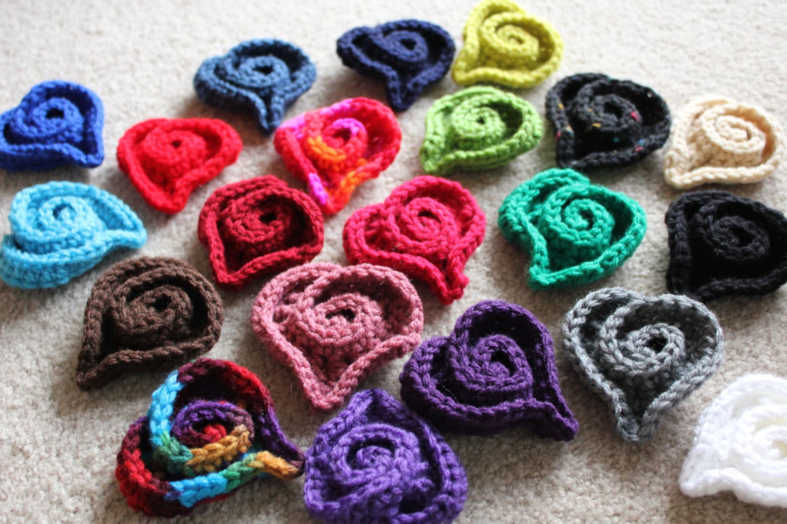 Crocheted Spiral Swirl HEARTS Any Color Choose Color Etsy