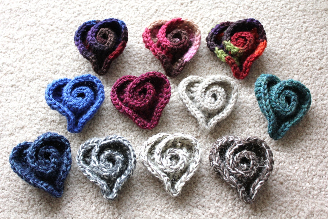 Crocheted Spiral Swirl HEARTS Any Color Choose Color Etsy