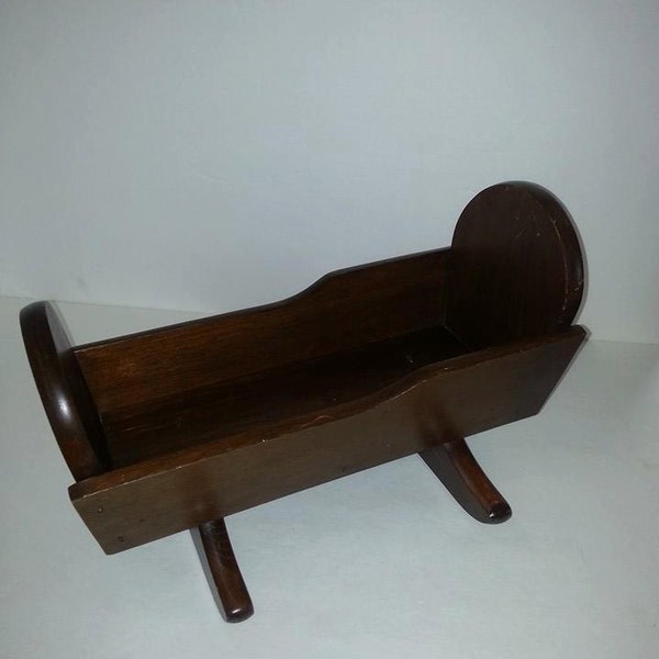 Vintage Wooden Doll Rocking Cradle Crib Bed For Dolls