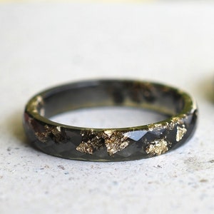 Black Resin Ring with Gold Leaf: Thin Hypoallergenic Unisex Band