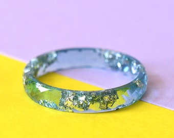 Aquamarine Resin Engagement Ring | Silver Leaf | Alternative Engagement | Handmade Resin Ring | Gift for Her