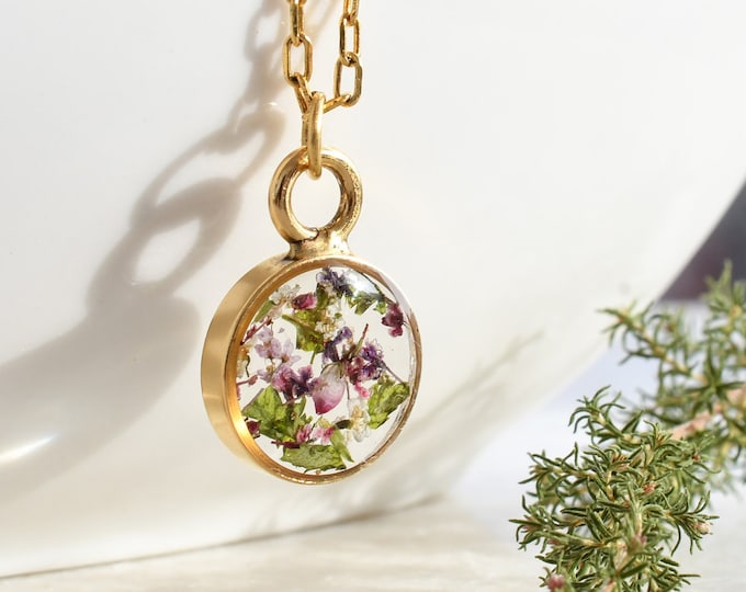 Confetti Flowers Terrarium Necklace - Real Dried Flower Resin Necklace  - Resin Wedding Jewelry