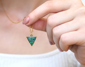 Dainty Peacock Blue Opal Necklace- Crushed Opal Gold Plated Pendant - Resin Jewelry