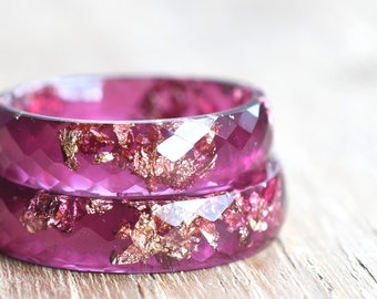 Purple Faceted Resin Ring with Gold Flakes - Faceted Band Ring - Resin Stacking Ring - Minimal Resin Jewelry