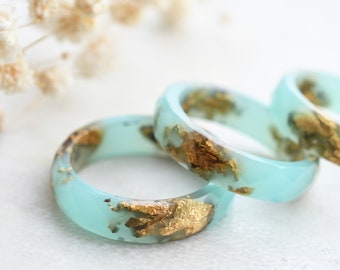 Turquoise Faceted Resin Ring With Gold Flakes - Purity Rings For Women - Faceted Ring - Resin Jewelry