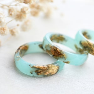 Turquoise Faceted Resin Ring With Gold Flakes - Purity Rings For Women - Faceted Ring - Resin Jewelry