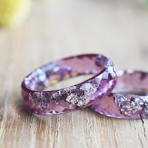 Plum Resin Ring With Silver Leaf - Promise Ring for Her - Unique Wedding Bands