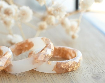 White Faceted Resin Ring With Gold Flakes - Purity Ring - Alternative Engagement Ring - Resin Jewelry