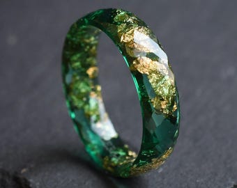 Men's Emerald Ring – Faceted Gold Leaf Band, 6mm Alternative Ring