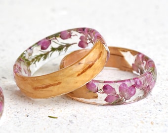 Conjunto de Anéis de Resina com Madeira de Urze e Bétula – Joias Amigas da Botânica