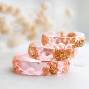 Pink Faceted Ring with Gold Flakes - Dainty Promise Ring for Her - Resin Stacking Ring - Resin Jewelry