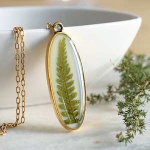 Real Fern Leaf Statement Necklace - Resin Terrarium Jewelry - Pressed Fern Resin Necklace - Personalized Initial Necklace