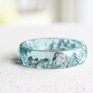 Aquamarine Resin Ring With Silver Leaf Alternative Engagement Ring image 7
