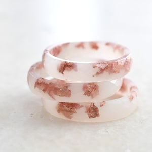 Off White Faceted Ring Band with Rose Gold Leaf Minimalist Resin Jewelry Unique Promise Ring for Her image 1