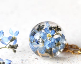 Forget-Me-Not Memorial Necklace | Real Flower Resin Pendant | Keepsake Jewelry for Loved Ones