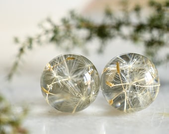 Make a Wish Stud Earrings - Dandelion Resin Jewelry - Dandelion Spheres Earrings