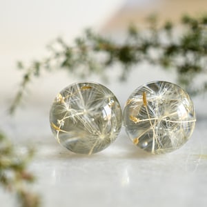 Make a Wish Stud Earrings - Dandelion Resin Jewelry - Dandelion Spheres Earrings