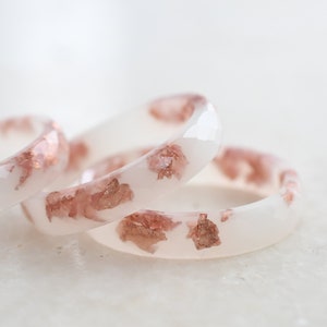 Off White Faceted Ring Band with Rose Gold Leaf Minimalist Resin Jewelry Unique Promise Ring for Her image 2
