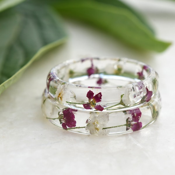 Nature Inspired Engagement Ring - Purity Resin Ring for Her - Real Dried Flower Jewelry