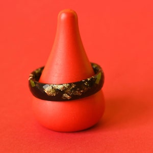 Black Resin Ring with Gold Leaf Flakes - Handmade Faceted Band