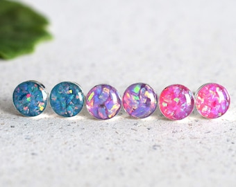 Minimalist Opal Stud Earrings - Gemstone Earrings - Pride Resin Jewelry