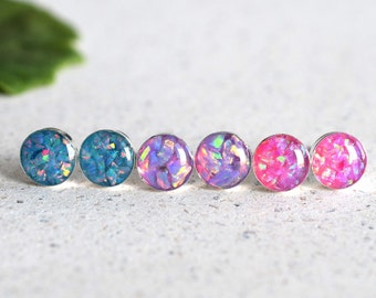 Minimalist Opal Stud Sterling Silver Earrings - Gemstone Earrings - Pride Resin Jewelry