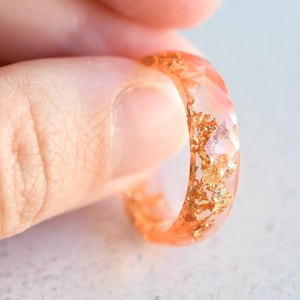 Peach Faceted Resin Ring with Gold Flakes - Faceted Band Ring - Resin Stacking Ring - Minimal Resin Jewelry