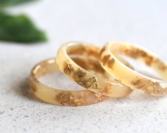 Handmade Nude Resin Stacking Ring with Gold Leaf Accents | Minimalist Elegance for Everyday Style