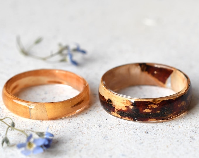 Birch Wood Resin Ring – Smooth 4mm or 6mm Band, Natural Wood Jewelry, Handmade Minimalist Ring, Earthy Botanical Resin Band
