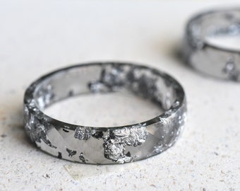 Grey Faceted Resin Ring With Silver Flakes - Mens Rings - Unisex Ring - Resin Jewelry