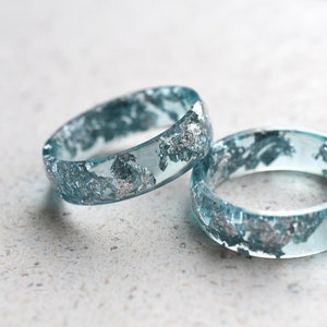 Smooth Aquamarine Resin Ring With Silver Leaf Alternative Engagement Ring image 1