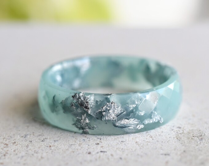 Mint Faceted Ring with Silver Leaf