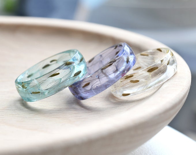 Make A Wish Resin Ring - Unique Dandelion Seeds Jewelry - Dainty Dandelion Promise Ring