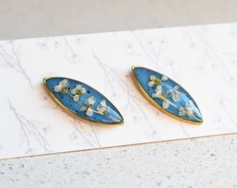 Alyssum Flowers Blue Stud Earrings - Surgical Steel Post Earrings - Real Flower Jewelry - Something Blue