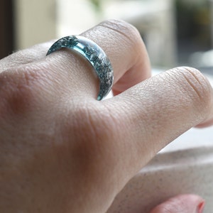 Smooth Aquamarine Resin Ring With Silver Leaf Alternative Engagement Ring image 4