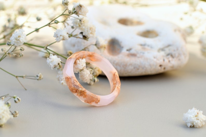 Cotton Candy Pink Ring with Gold Flakes Promise Ring for Her Dainty Gold Ring image 4