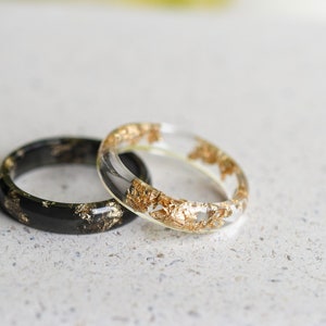 Gold Leaf Resin Ring: Handmade Transparent Band, Promise Ring image 3