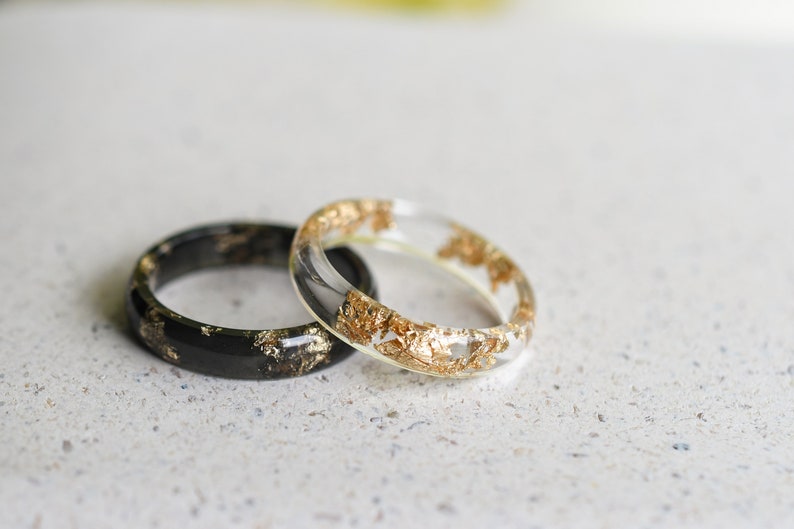Gold Leaf Resin Ring: Handmade Transparent Band, Promise Ring image 3