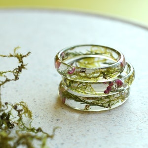 Real Dried Moss and Heather Flower Resin Ring Purity Ring for Her Pressed Flower Jewelry image 6