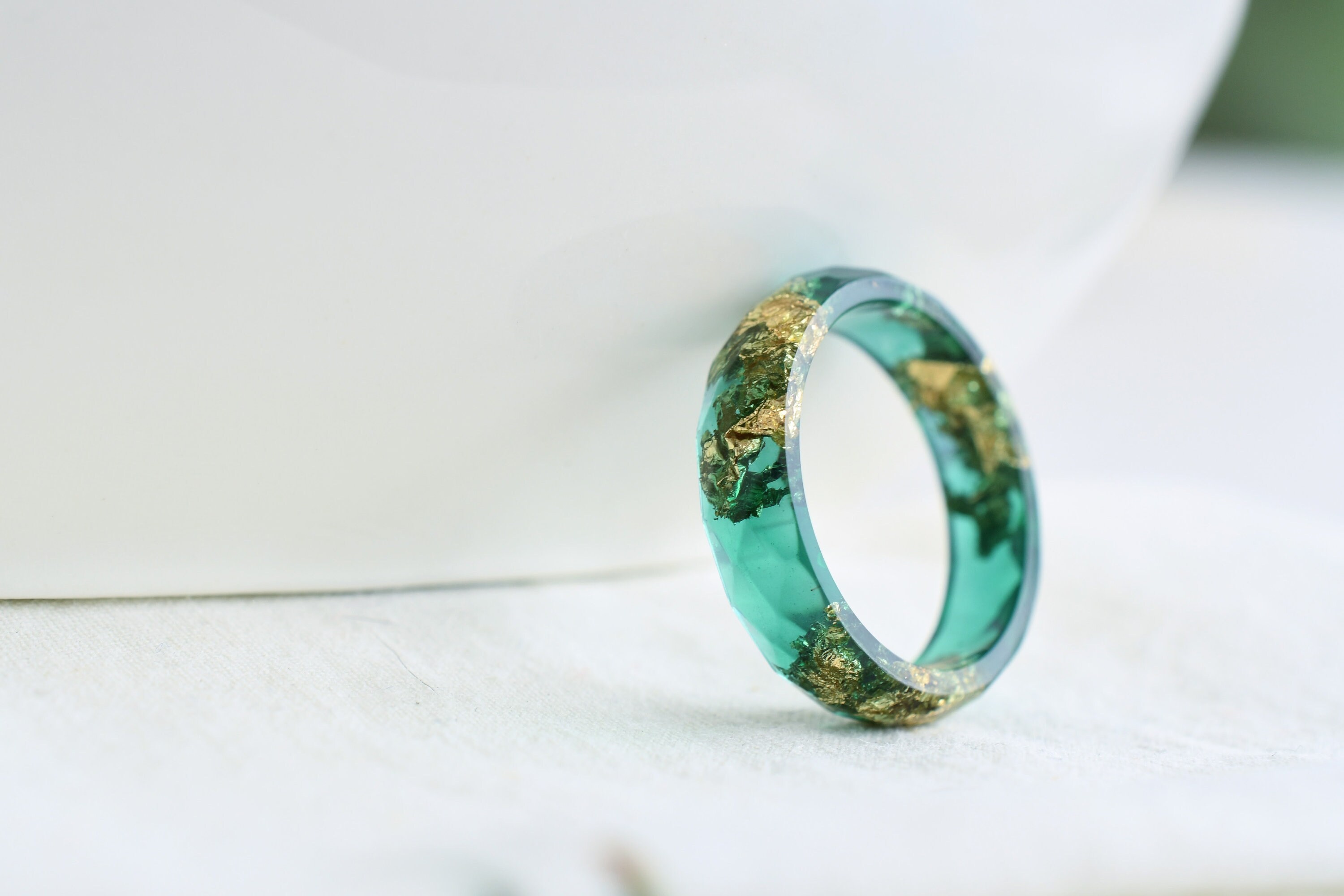 Jade Green Resin Ring With Gold Flakes Lightweight Ring | Etsy