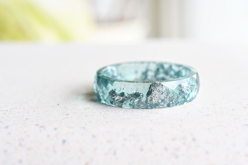 Aquamarine Resin Ring With Silver Leaf Alternative Engagement Ring image 7