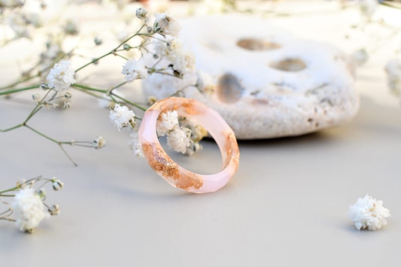 Cotton Candy Pink Ring with Gold Flakes Promise Ring for Her Dainty Gold Ring image 1