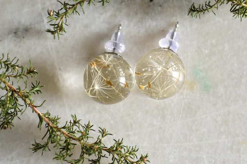 Make a Wish Stud Earrings Dandelion Resin Jewelry Dandelion Spheres Earrings image 3