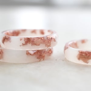 Off White Faceted Ring Band with Rose Gold Leaf Minimalist Resin Jewelry Unique Promise Ring for Her image 6