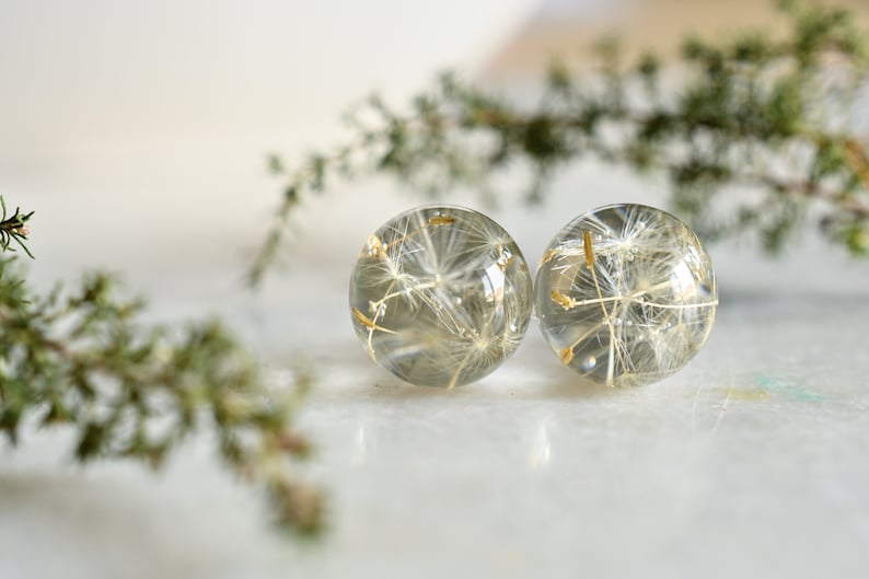 Make a Wish Stud Earrings Dandelion Resin Jewelry Dandelion Spheres Earrings image 1