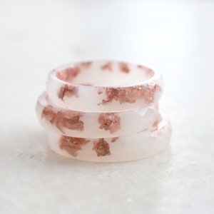 Off White Faceted Ring Band with Rose Gold Leaf Minimalist Resin Jewelry Unique Promise Ring for Her image 4