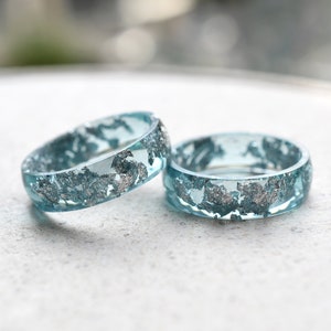 Smooth Aquamarine Resin Ring With Silver Leaf Alternative Engagement Ring image 3